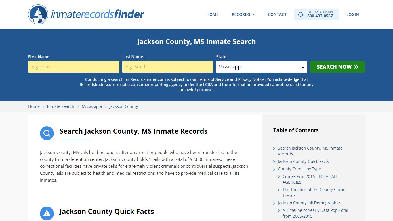 Jackson County, MS Inmate Lookup & Jail Records Online - Recordsfinder.com