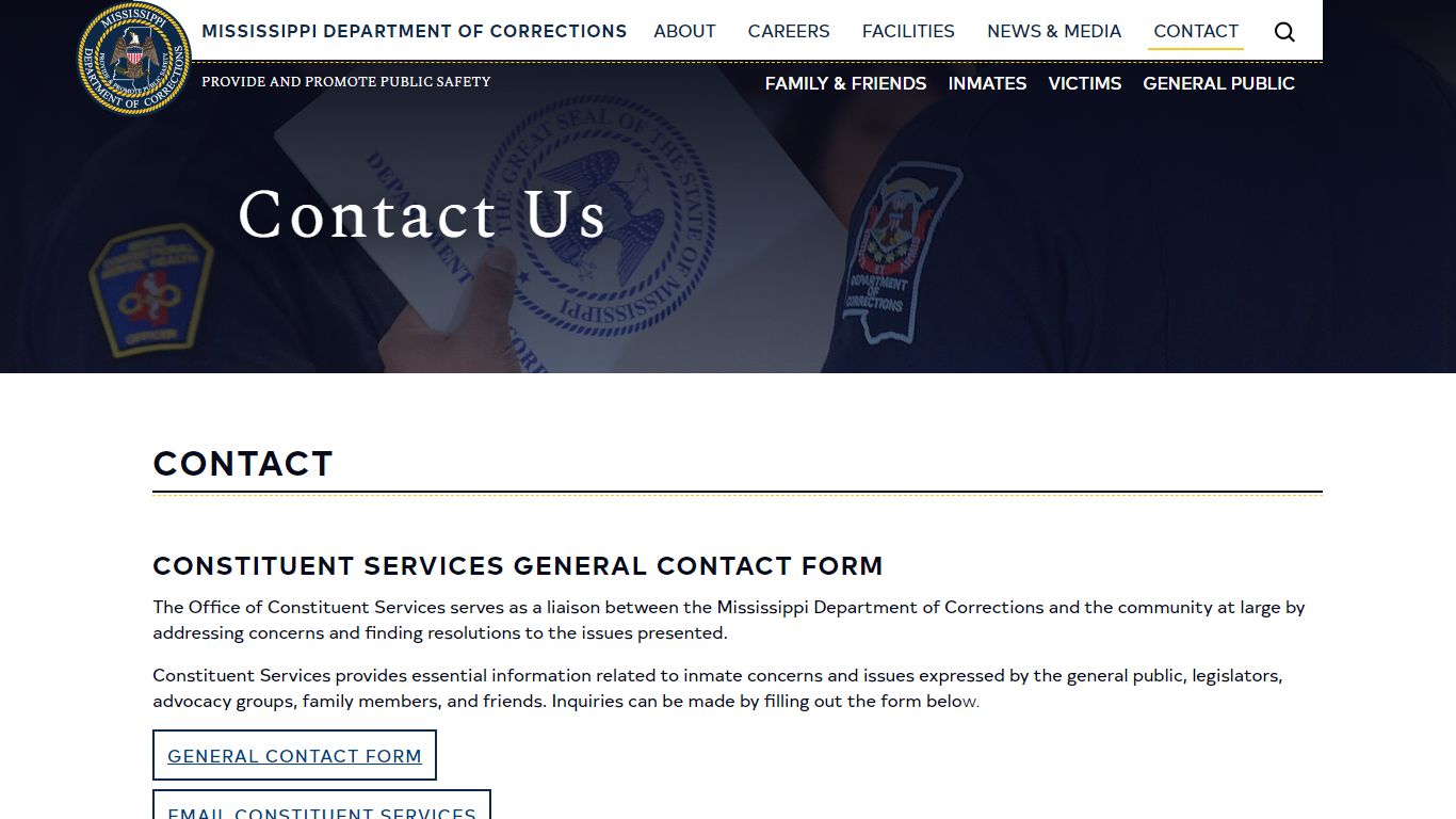 Contact | Mississippi Department of Corrections